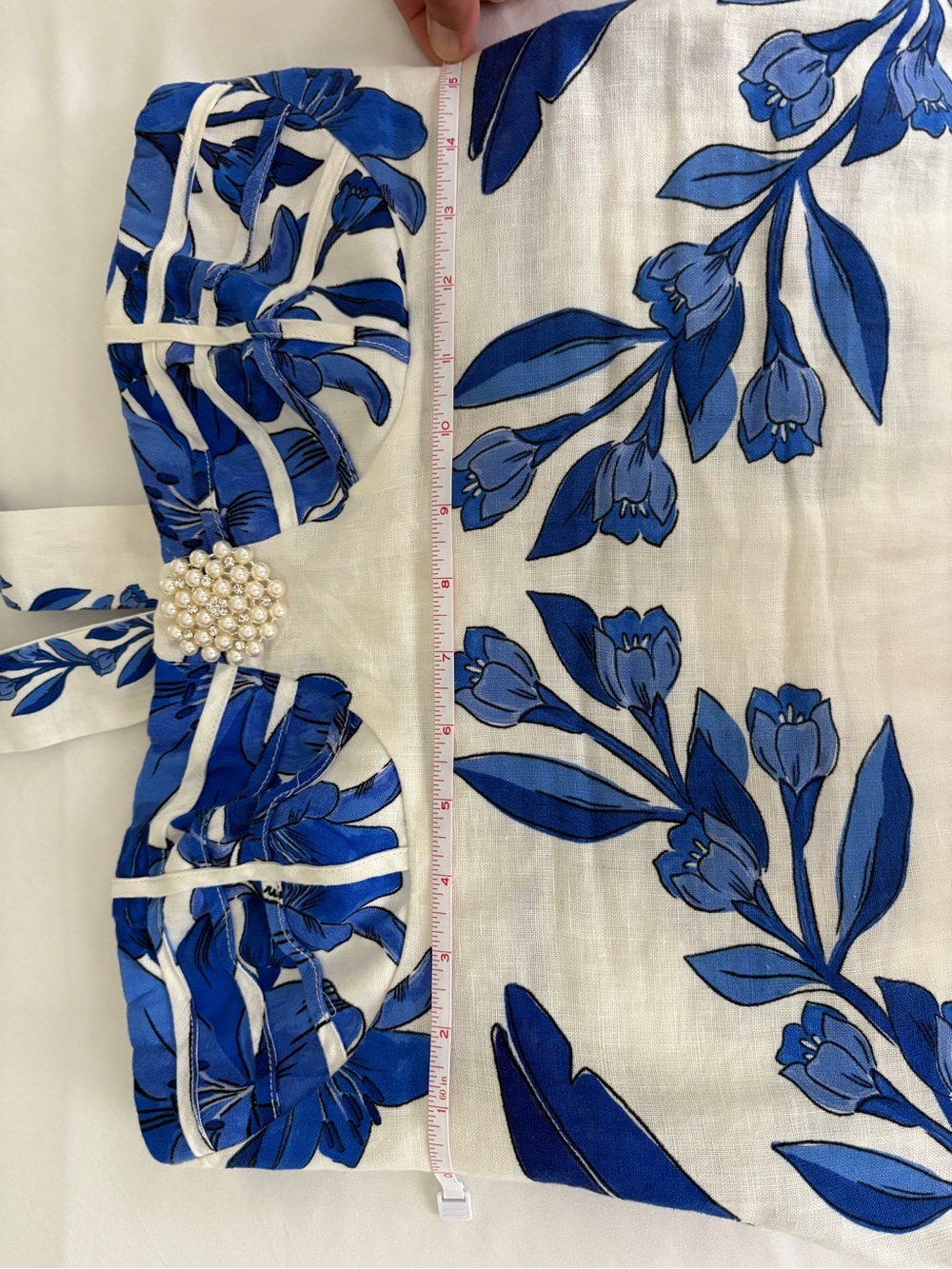 FARM Rio White Maxi Dress w/Bold Blue Floral Print Medium Like NEW! 100% Linen. - Picture 15 of 15